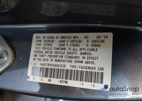 2010 Honda Accord 3.5 Ex-L z USA, uszkodzony, nr VIN 1HGCP3F87AA001635